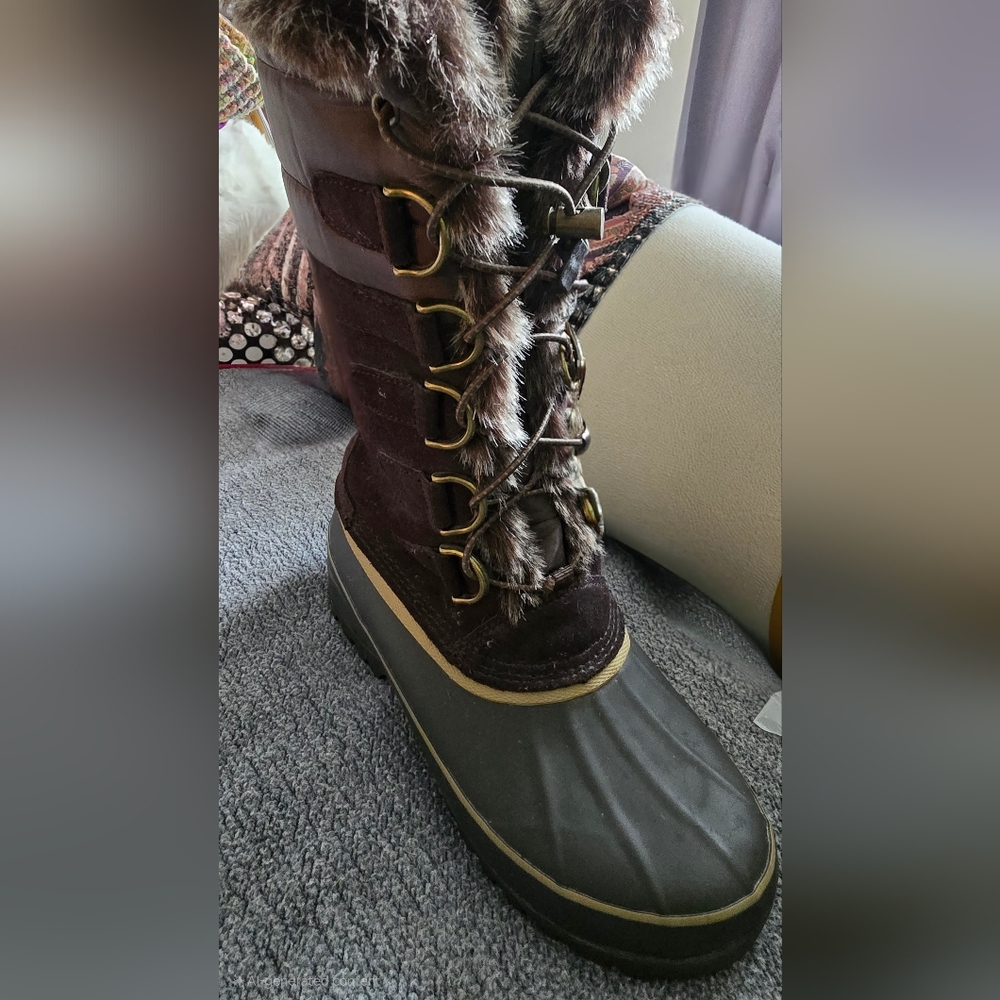 Lands' End Brown Winter & Rain Boots with Unique Lacing System